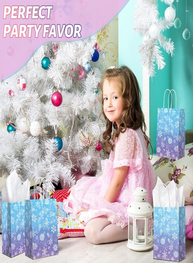 Pascliyna 24 Pcs Winter Snowflake Gift Bags, Blue and Purple Snowflake Goodie Bags Bulk with 24 Tissue Paper, Holiday Kraft Paper Party Favor Bags with Handles for Birthday Christmas Winter Wonderland - Image 5